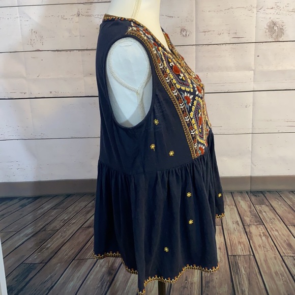 Anthropologie navy blue beaded embroidered Peplum tank size medium - Picture 6 of 10